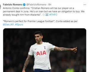 Tottenham Coach Confirms Romero  Move To The Club.